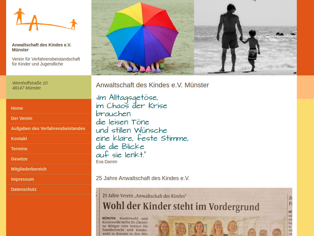 Website von Anwaltschaft des Kindes e.V. in Münster