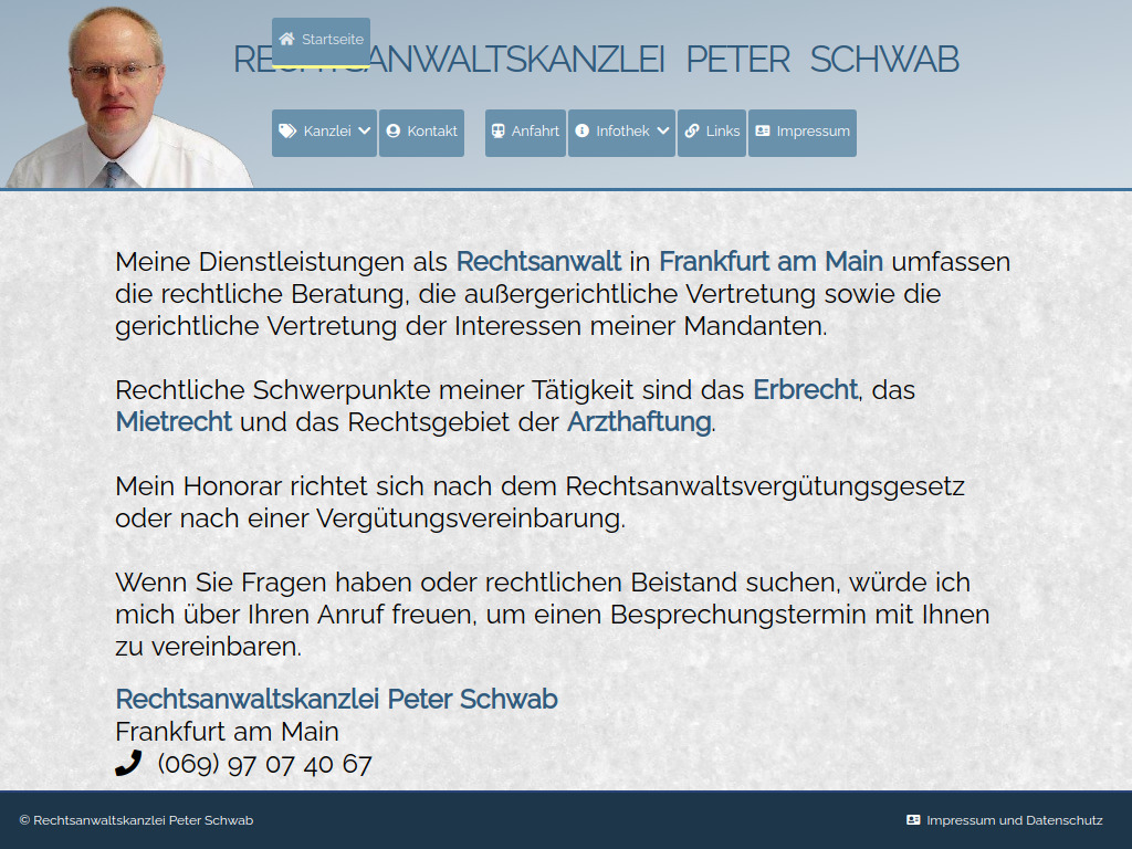 Website von Rechtsanwaltskanzlei Peter Schwab in Frankfurt am Main