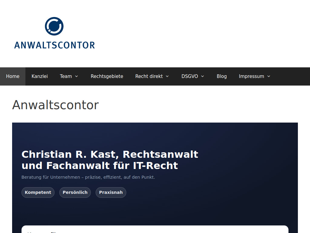 Website von Anwaltscontor Rechtsanwalt Christian R. Kast in München