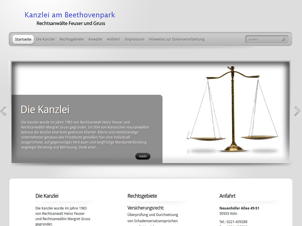 Website von Rechtsanwälte Feuser & Gruss in Köln