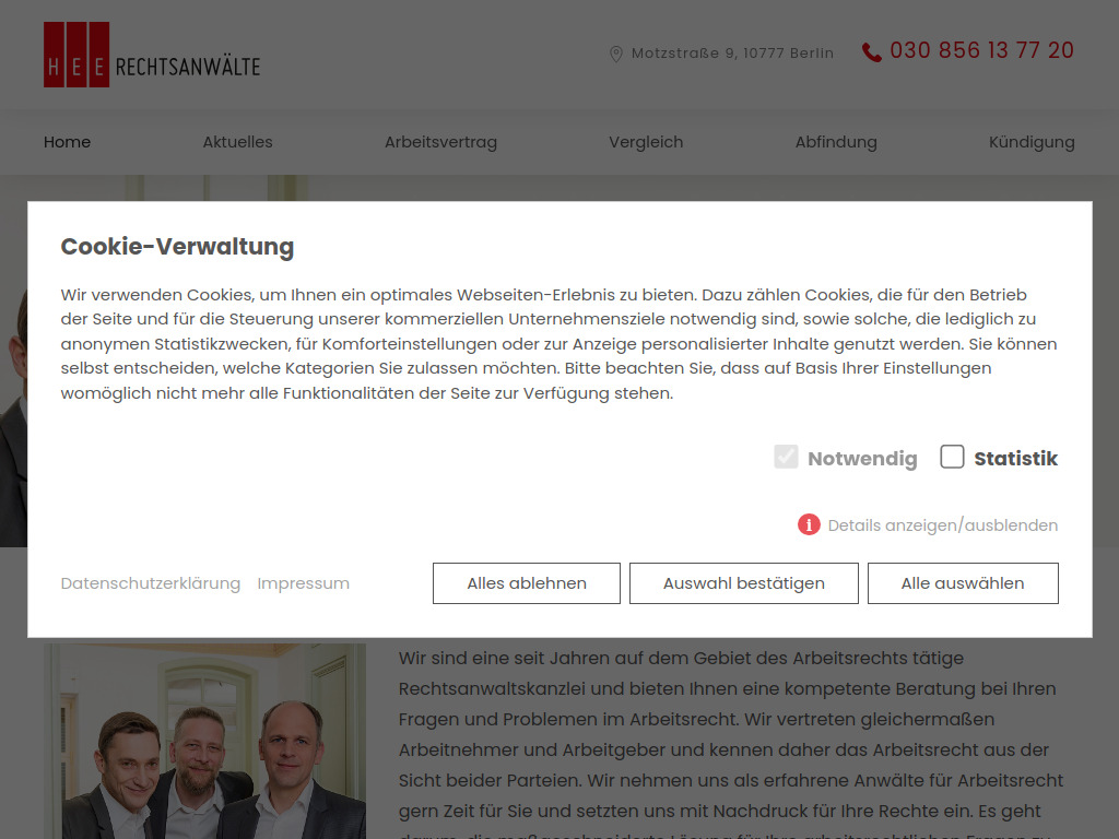 Website von HEE Rechtsanwälte Hache Eggert Eickhoff Partnerschaft mbB in Berlin