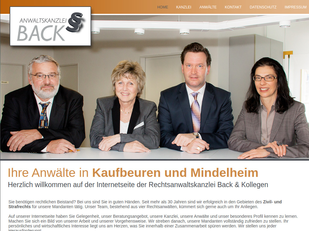 Website von Anwaltskanzlei Back Kaufbeuren und Mindelheim in Kaufbeuren