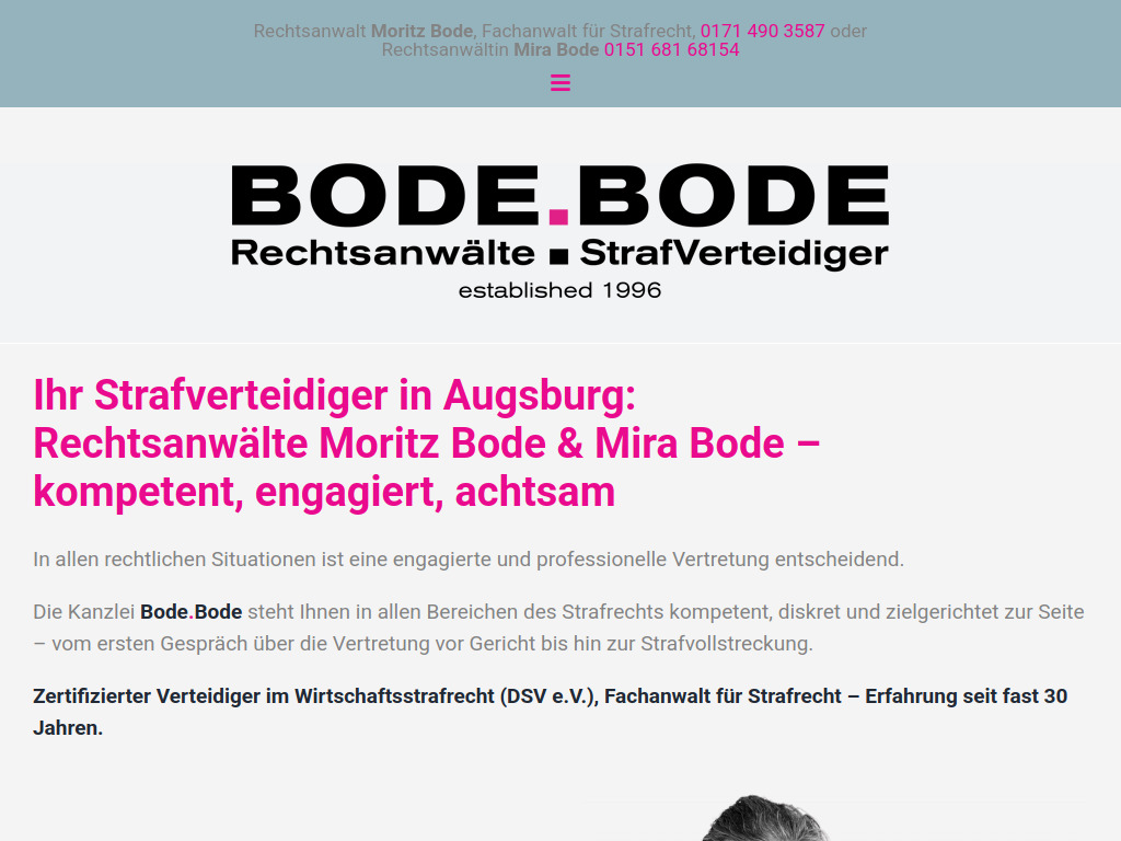 Website von Moritz Bode & Mira Bode PartmbB in Augsburg