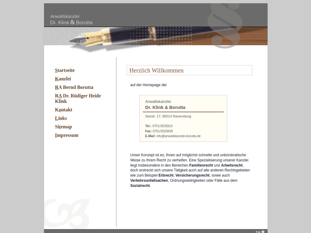 Website von Anwaltskanzlei Dr. Klink & Borutta in Ravensburg