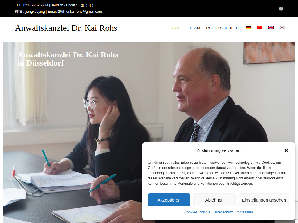 Website von Anwaltskanzlei Dr. Kai Rohs in Düsseldorf