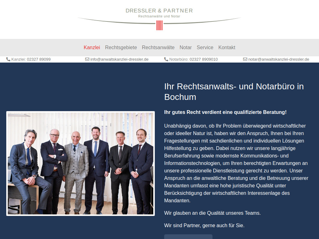 Website von Dressler & Partner Rechtsanwälte mbB in Bochum