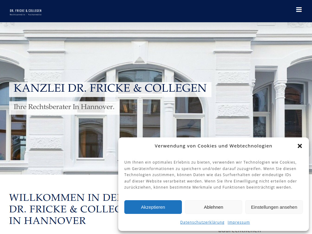 Website von Rechtsanwaltskanzlei Dr. Fricke & Collegen PartGmbB in Hannover