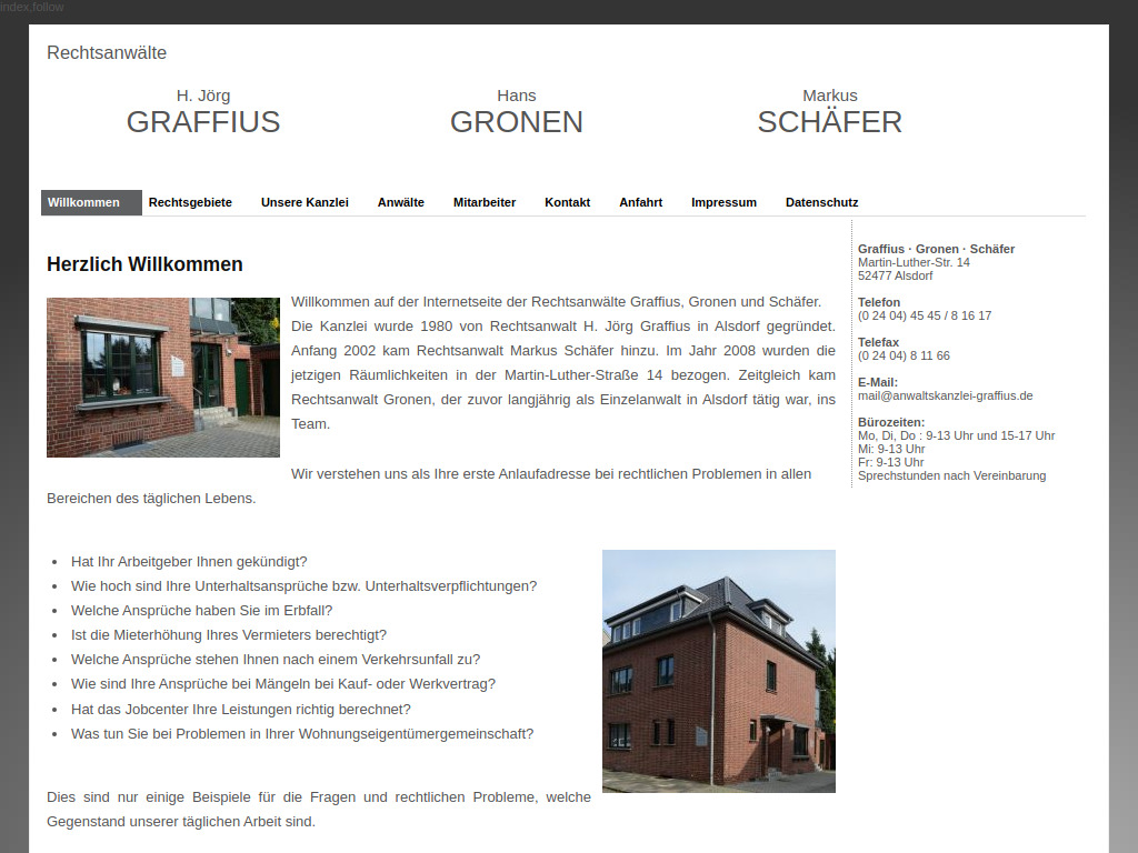 Website von Rechtsanwälte Graffius, Gronen, Schäfer GbR in Alsdorf