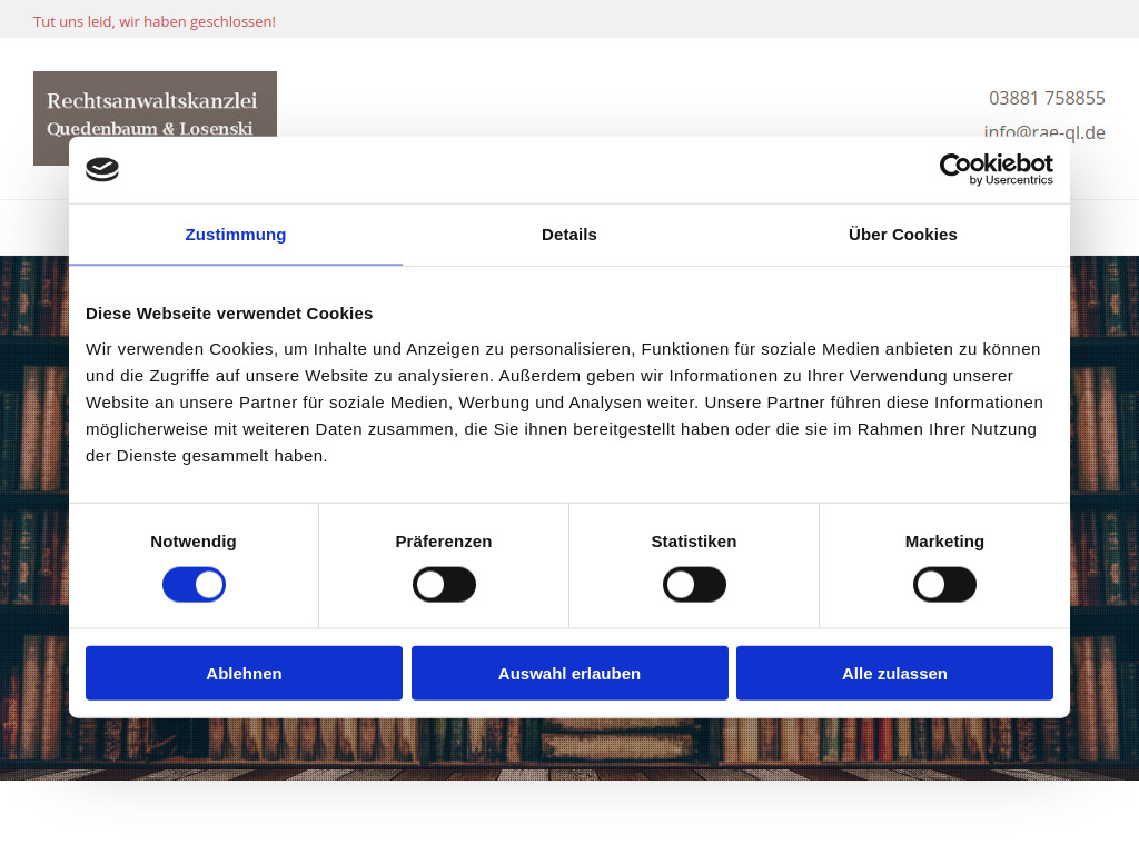 Website von Rechtsanwaltskanzlei Quedenbaum und Losenski in Grevesmühlen