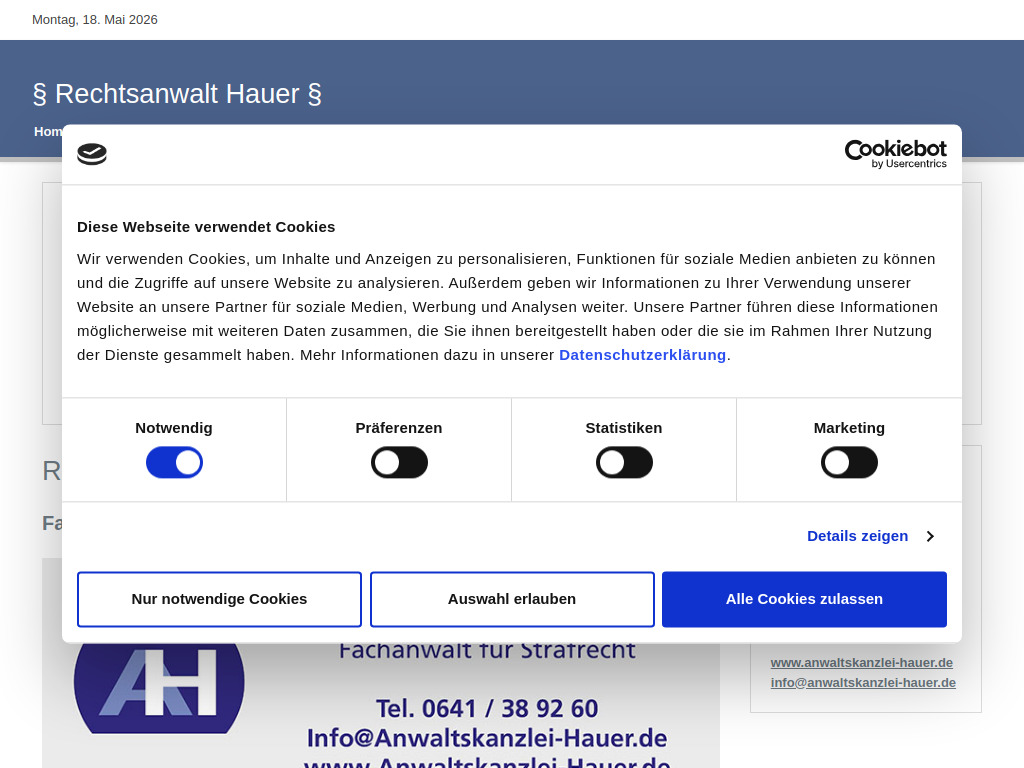 Website von Rechtsanwalt Alexander Hauer in Gießen