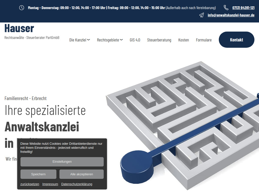 Website von Hauser Rechtsanwälte Steuerberater PartGmbB in Heilbronn