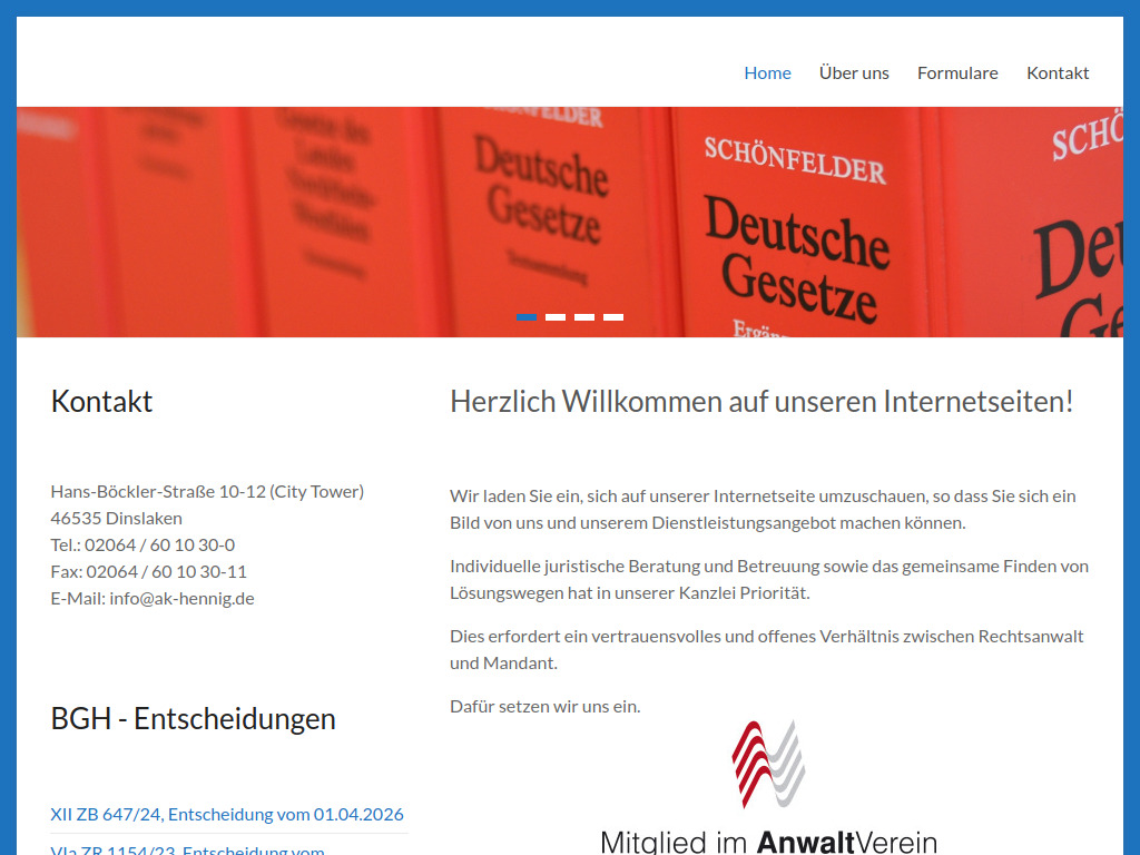 Website von Anwaltskanzlei Hennig in Dinslaken