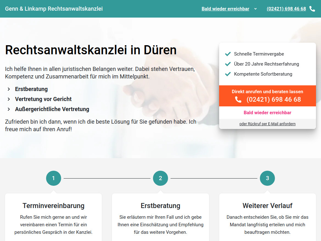 Website von Genn & Linkamp Rechtsanwaltskanzlei in Düren