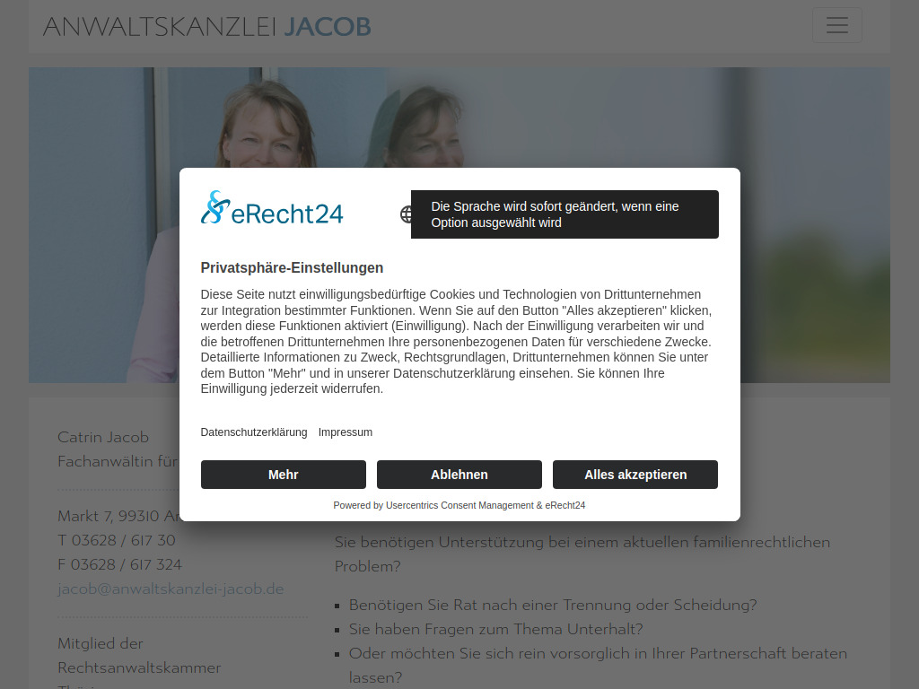 Website von Anwaltskanzlei Catrin Jacob in Arnstadt