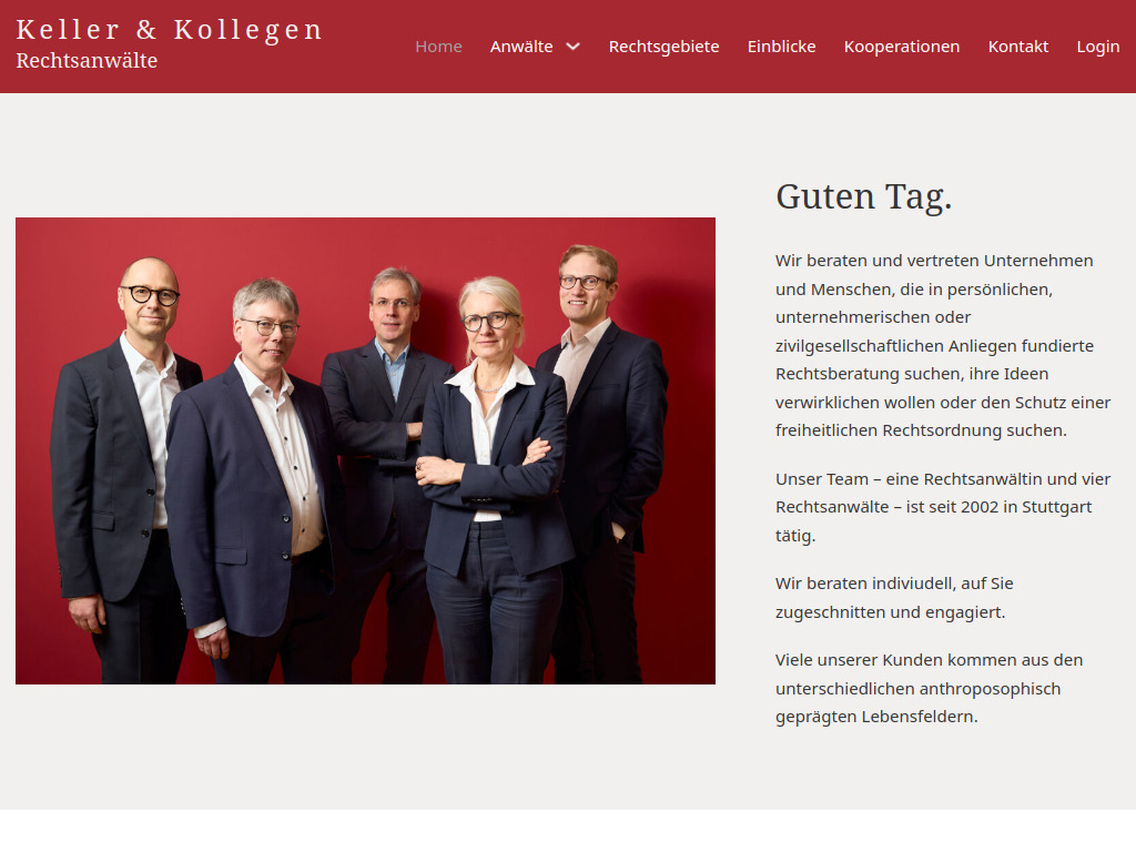 Website von Keller & Kollegen Rechtsanwälte in Stuttgart