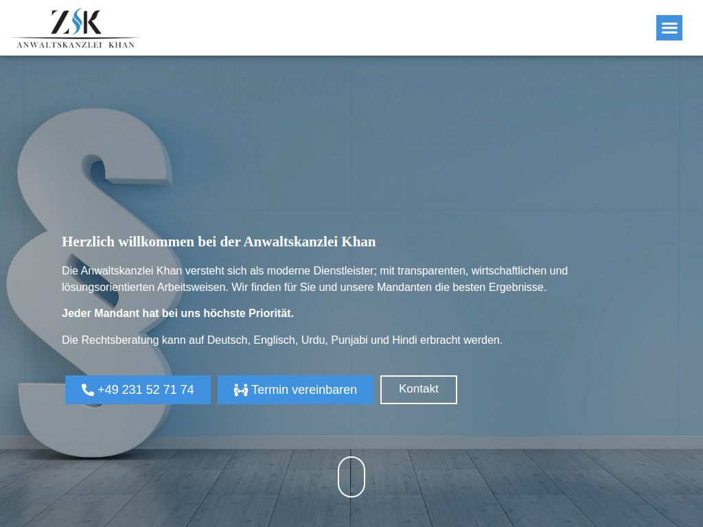 Website von Anwaltskanzlei Khan in Lünen