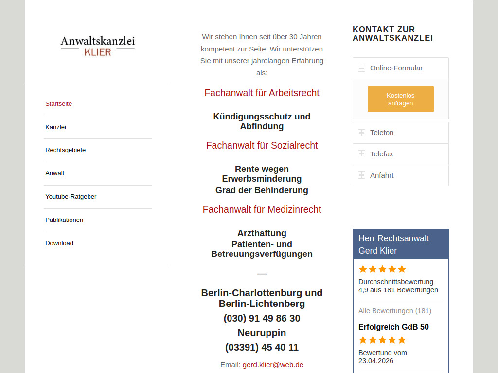 Website von Anwaltskanzlei Klier in Neuruppin