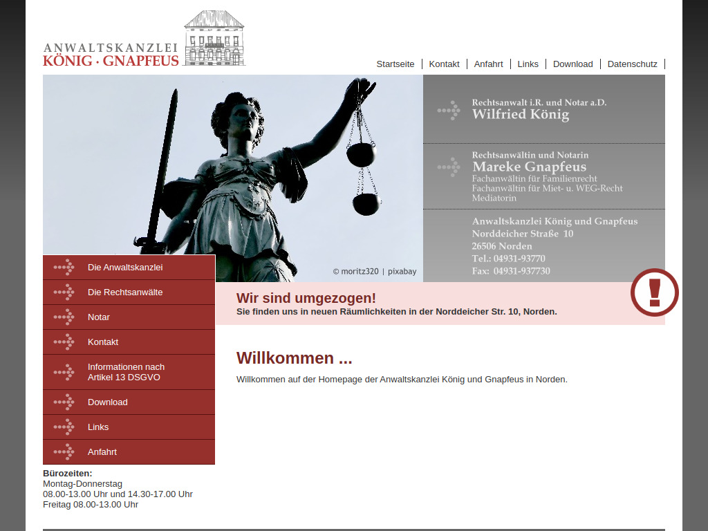 Website von Anwaltskanzlei König - Gnapfeus in Norden