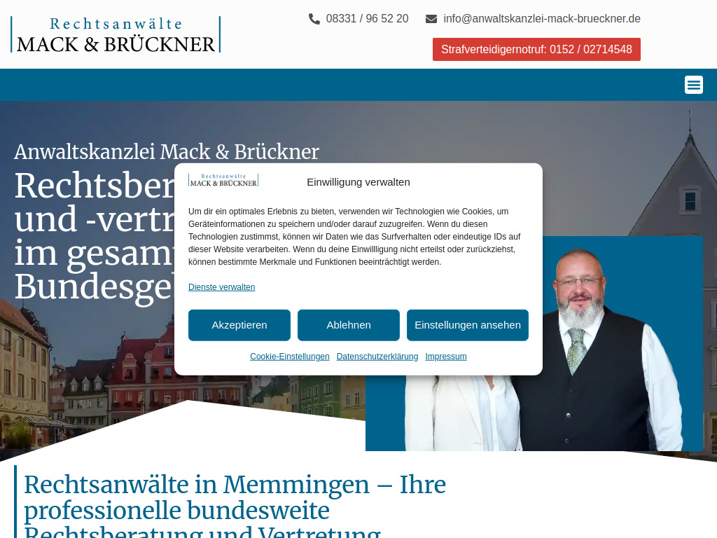 Website von Kanzlei Mack und Brückner in Memmingen