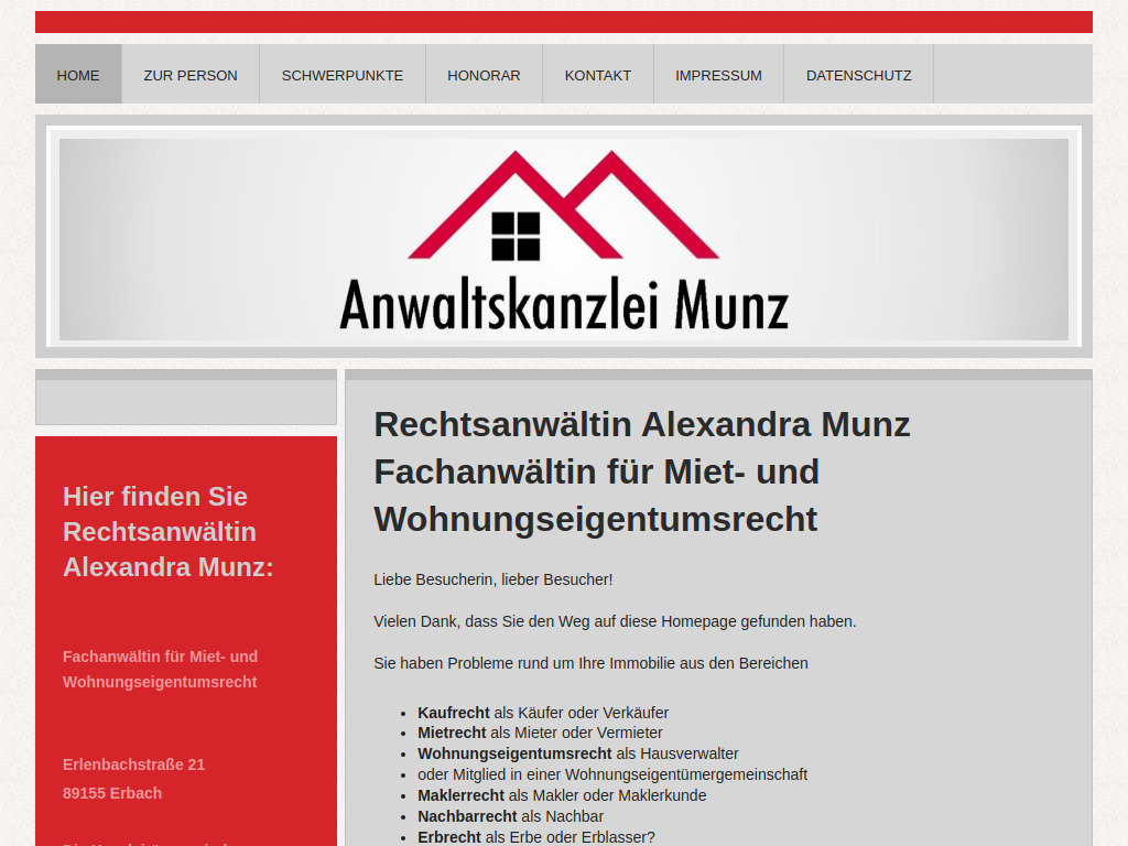 Website von Anwaltskanzlei Munz in Erbach