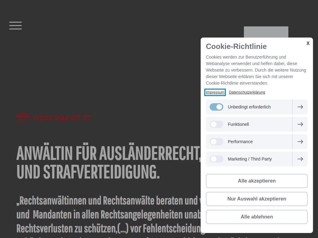 Website von Rechtsanwältin Bettina Nickel in Köln