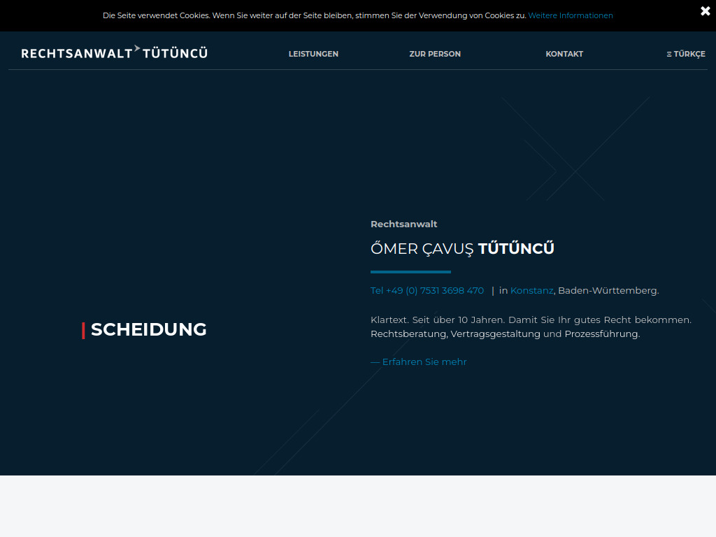 Website von Rechtsanwaltskanzlei Ömer Çavuş Tütüncü in Konstanz