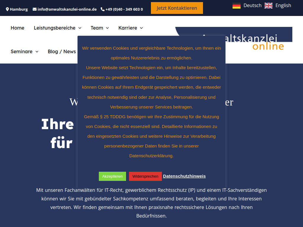 Website von Kramer & Partner Hamburg mbB in Hamburg