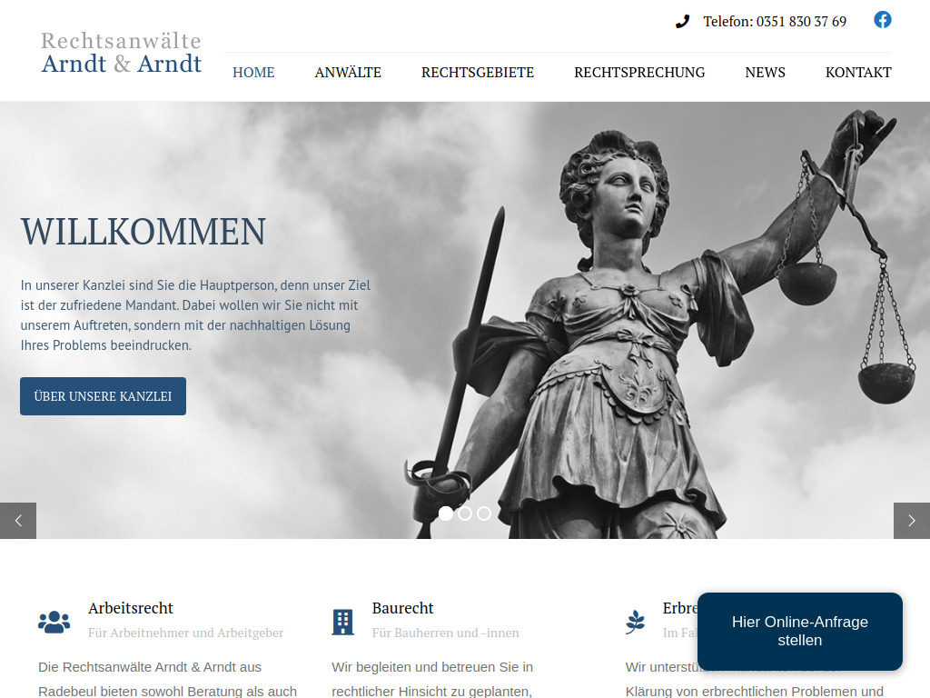 Website von Rechtsanwälte Arndt & Arndt in Radebeul