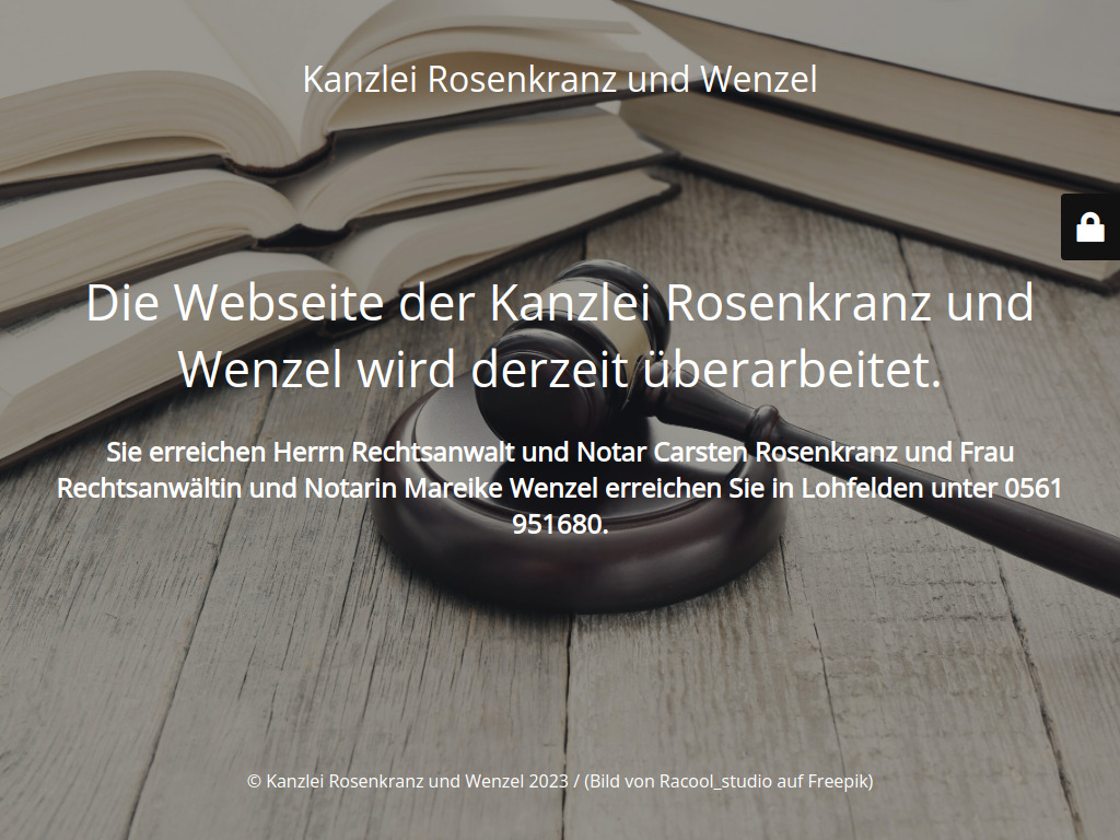 Website von Die Webseite der Anwaltskanzlei Rosenkranz wird derzeit überarbeitet in Lohfelden
