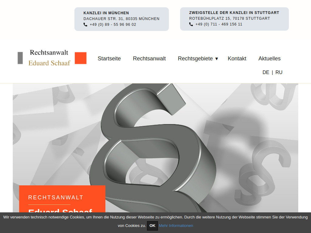Website von Anwaltskanzlei Schaaf in München