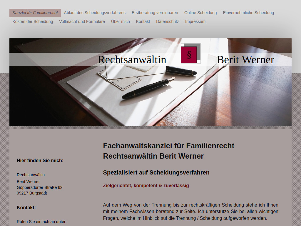 Website von Anwaltskanzlei Berit Werner in Burgstädt