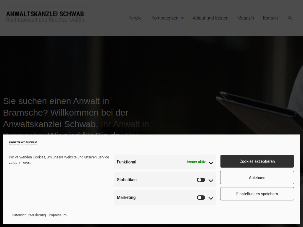 Website von Anwaltskanzlei Schwab in Bramsche