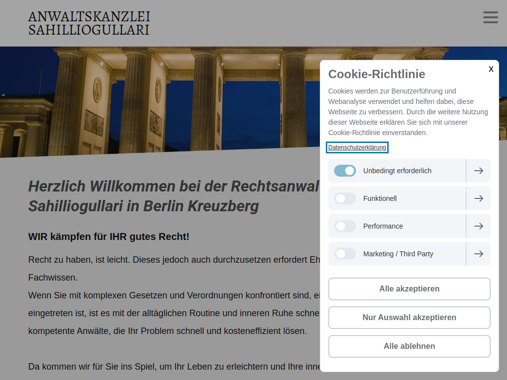 Website von Anwaltskanzlei Sahilliogullari in Berlin