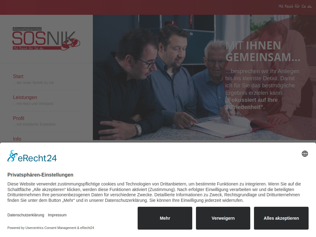 Website von Anwaltskanzlei Bernhard Sosnik in Heilbronn