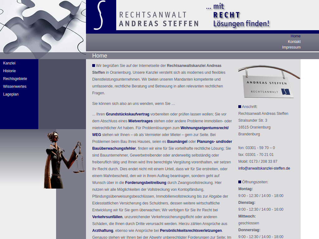 Website von Rechtsanwaltskanzlei Andreas Steffen in Oranienburg