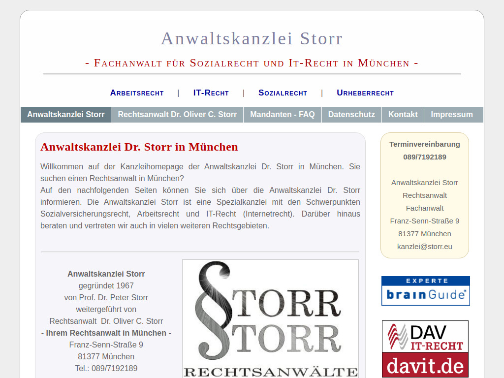 Website von Anwaltskanzlei Storr in München