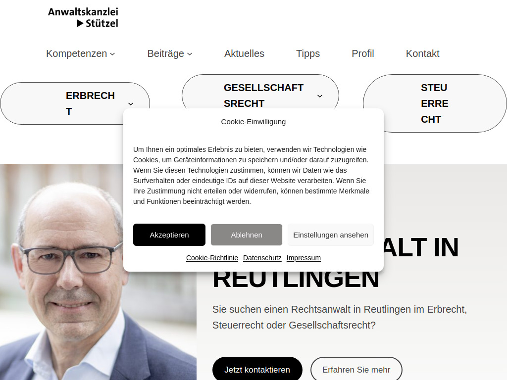 Website von Anwaltskanzlei Stützel in Reutlingen