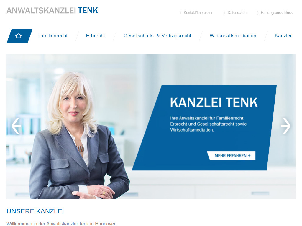 Website von Rechtsanwaltskanzlei Tenk in Hannover