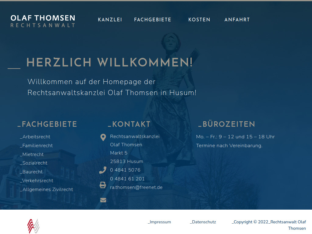 Website von Rechtsanwaltskanzlei Olaf Thomsen in Husum