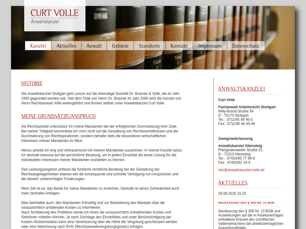 Website von Anwaltskanzlei Curt Volle in Stuttgart