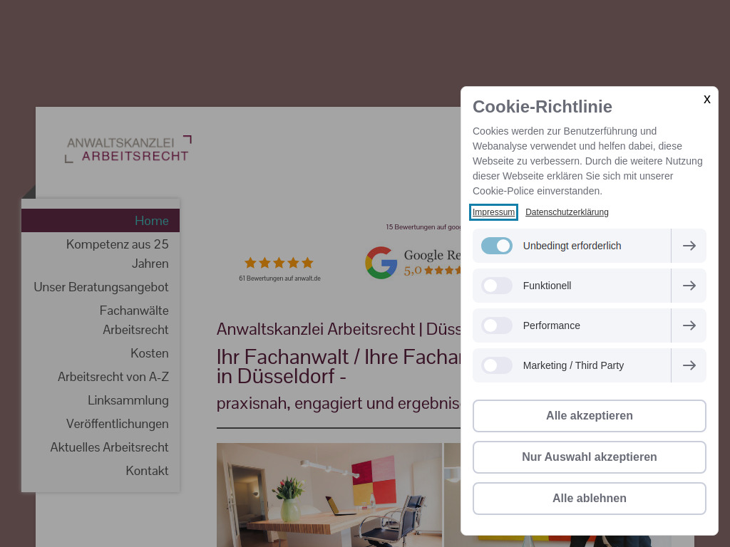 Website von Anwaltskanzlei Riese & Tüffers in Düsseldorf