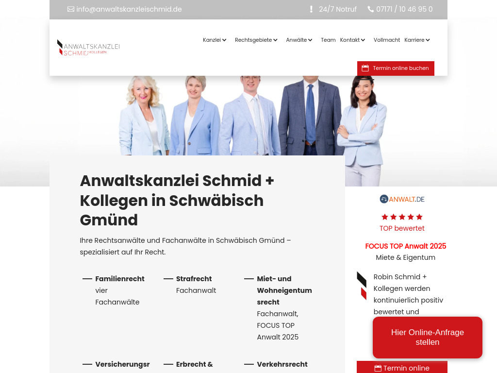 Website von Anwaltskanzlei Schmid + Kollegen in Schwäbisch Gmünd