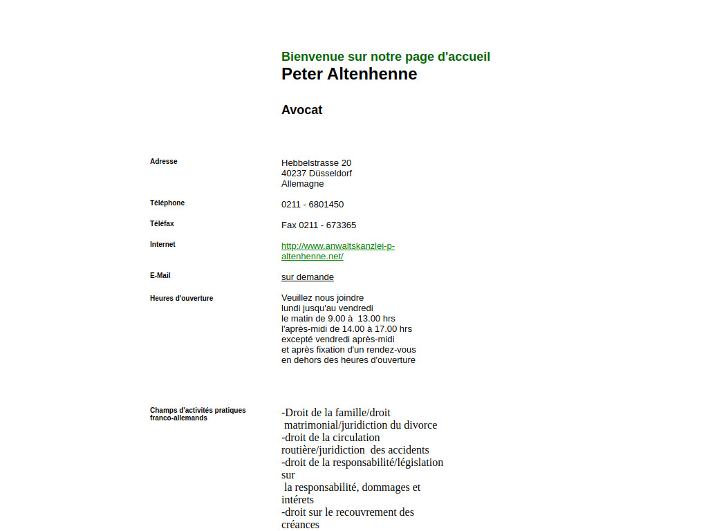 Website von Rechtsanwalt Peter Altenhenne in Düsseldorf