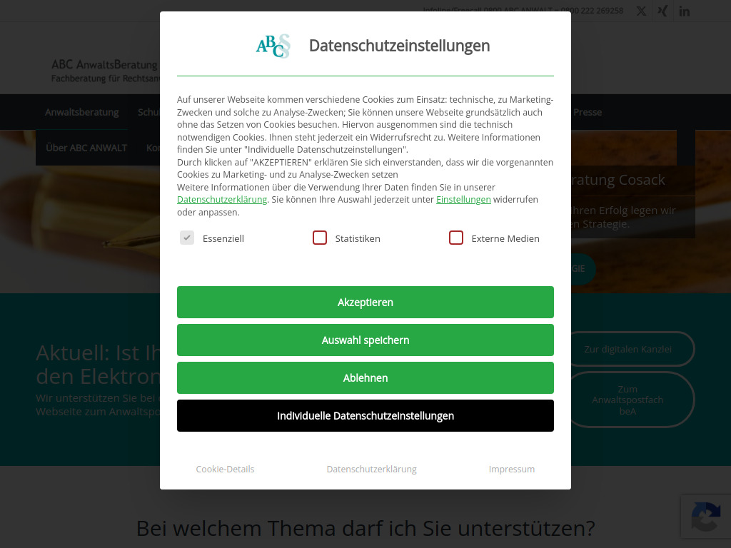Website von ABC AnwaltsBeratung Cosack in Mainz