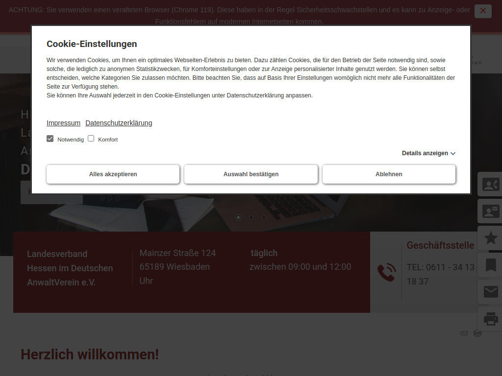 Website von Landesverband Hessen im Deutschen Anwaltverein e.V. in Wiesbaden