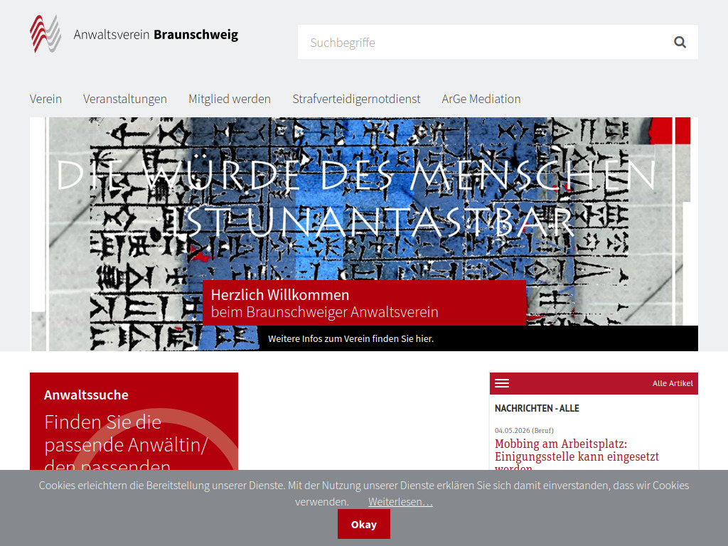 Website von Braunschweiger Anwaltsverein e.V. in Braunschweig