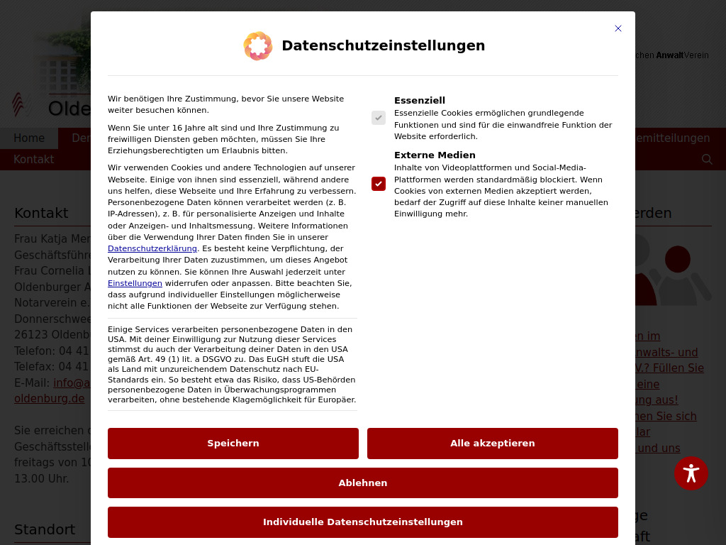 Website von Oldenburger Anwalts- und Notarverein e.V. in Oldenburg