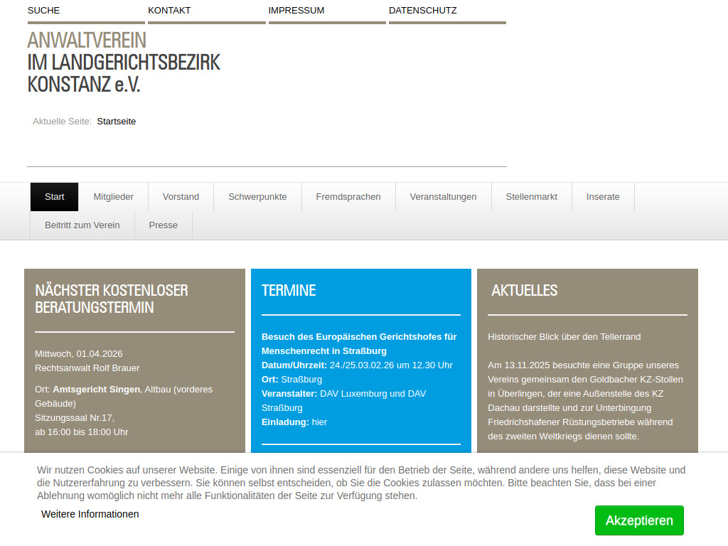 Website von Anwaltsverein im Landgerichtsbezirk Konstanz e. V. in Singen