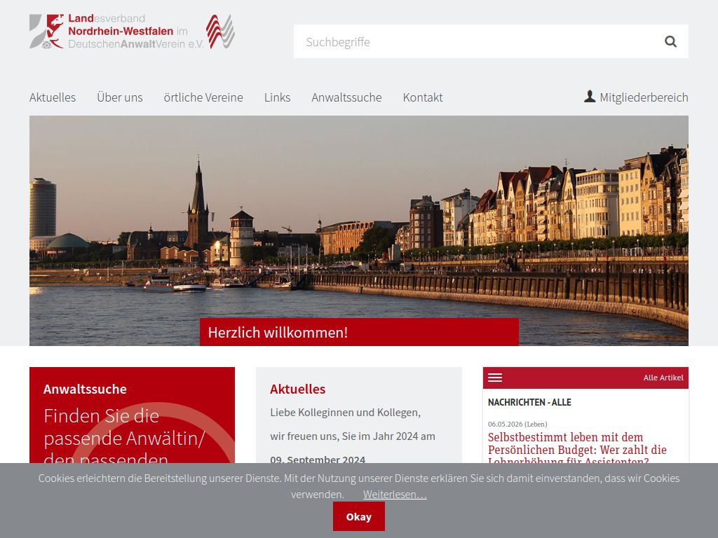 Website von Landesverband Nordrhein-Westfalen im Deutschen Anwaltverein e. V. in Düsseldorf