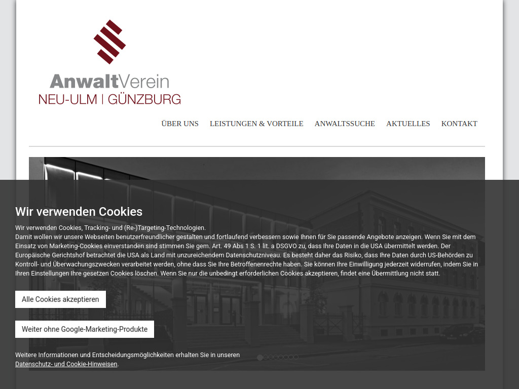 Website von Anwaltsverein Neu-Ulm - Günzburg e.V. in Ort
